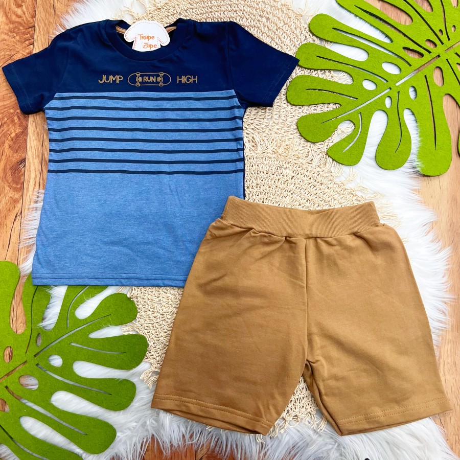 Conj. Camiseta Jump Run High e Bermuda - Marinho e Marrom